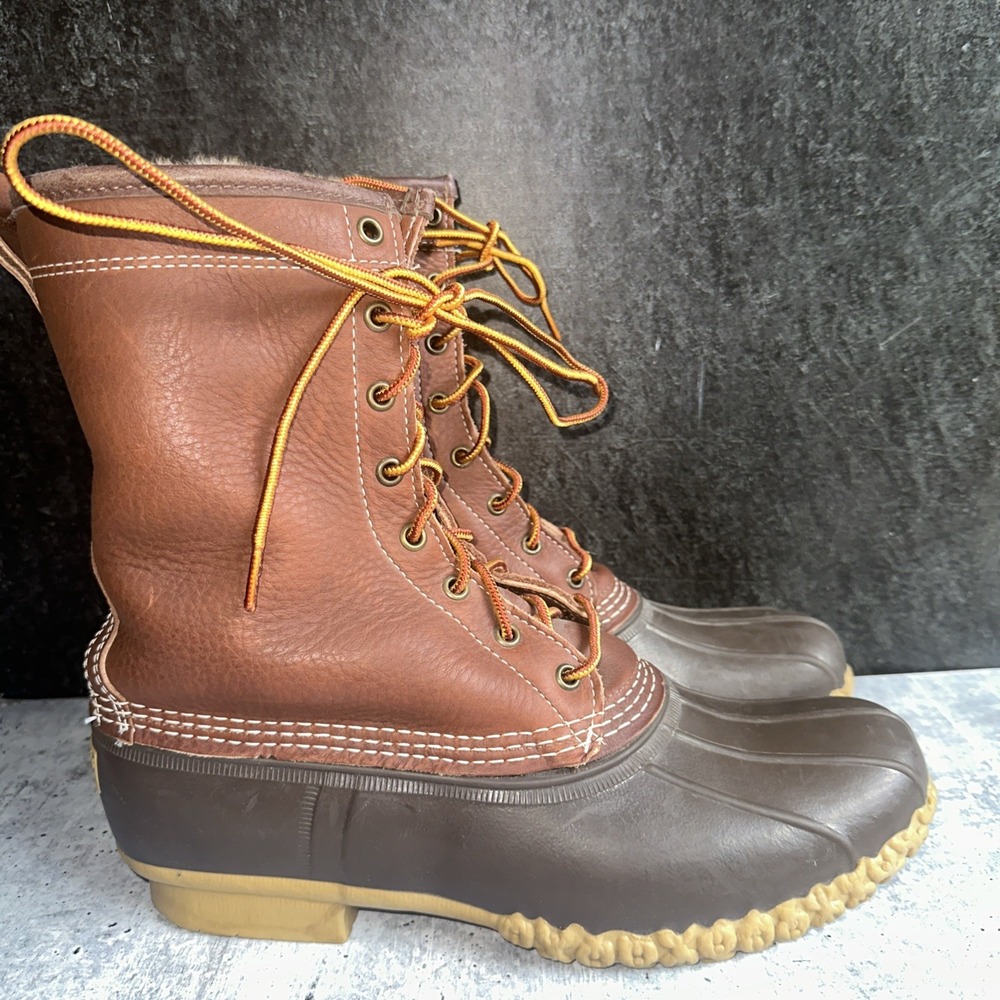 L.L. Bean Men's 8" Tumbled Leather Fur Shearling Lined Bean Duck Boots Sz 10 M